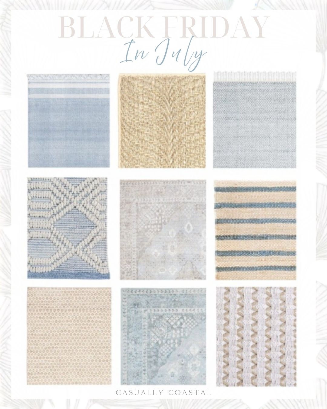 (#ad) @Wayfair's Black Friday in July sale (their biggest of the summer!) is going on now with up to 80% off, and free shipping sitewide! Tons of amazing deals on rugs, and the sale runs through Monday, July 27th! #Wayfair #WayfairPartner

------ 
coastal home decor, coastal style rugs, coastal decor, bedroom rugs, living room rugs, dining room rugs, entryway rugs, blue & white rugs, blue rugs, natural rugs, woven rugs, sisal rugs, wool rugs, oversized rugs, coastal rugs, wayfair rugs, rugs on sale, 10x13 rugs, 9x12 rugs, 8x10 rugs, 5x7 rugs, 3x5 rugs, beach house decor, coastal style rugs, designer looks for less, 5x8 rugs, beach house rugs, lake house rugs, Wayfair black friday in july sale, dash & albert rugs, neutral rugs, blue & white striped rugs, indoor/outdoor rugs

#LTKSaleAlert #LTKHome