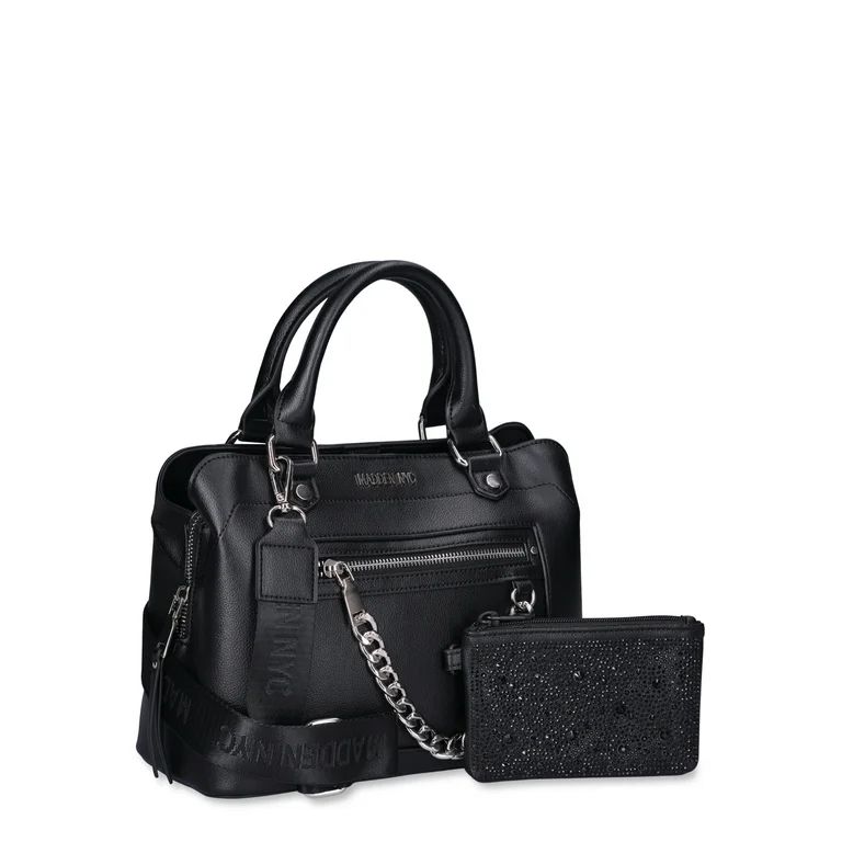 Madden NYC Women's Chain Tote Bag with Embellished Pouch, Black | Walmart (US)