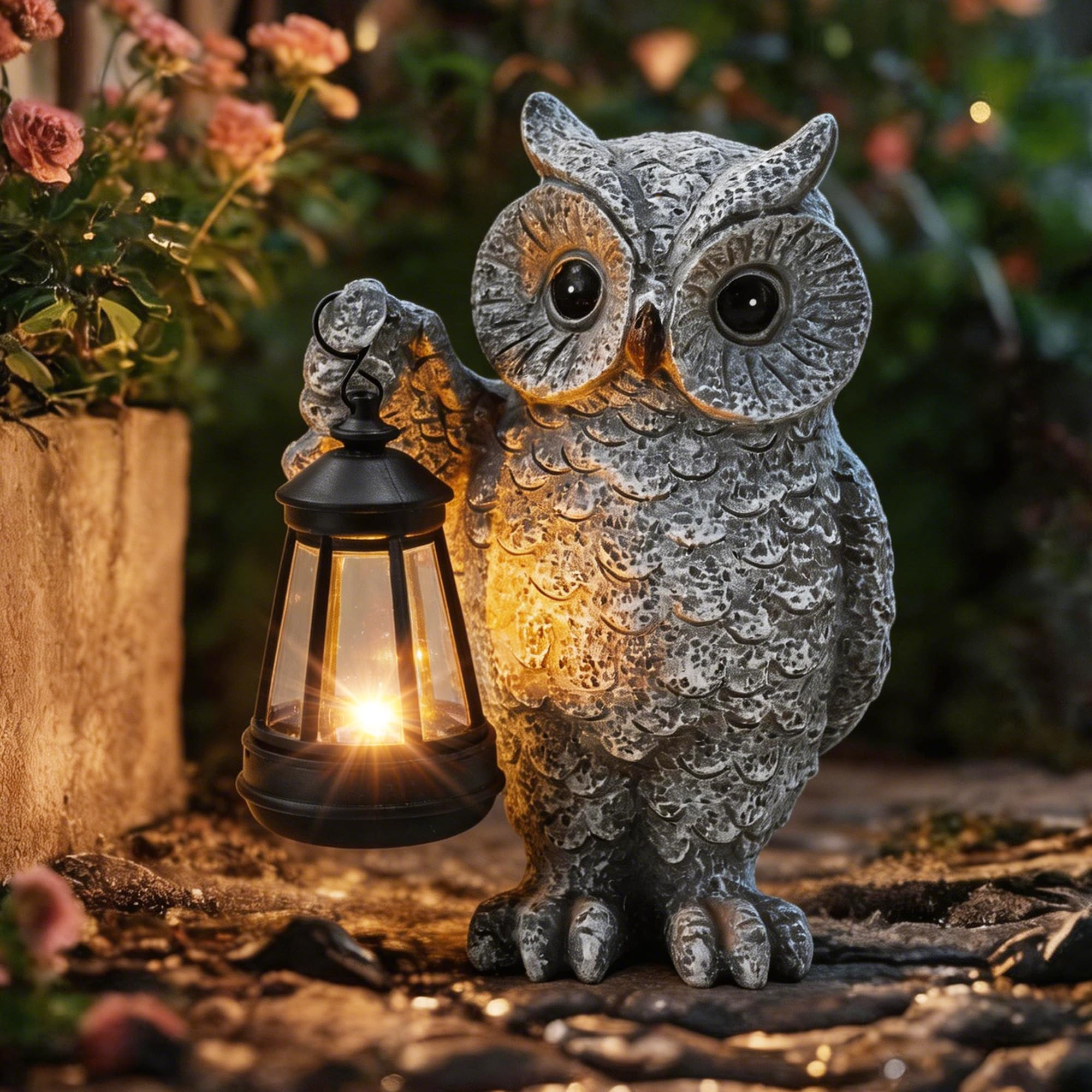 KARTOOSH Solar Garden Statue Owl, Outdoor Decor Resin Owl Light Statues for Yard, Patio, Lawn, Po... | Amazon (US)