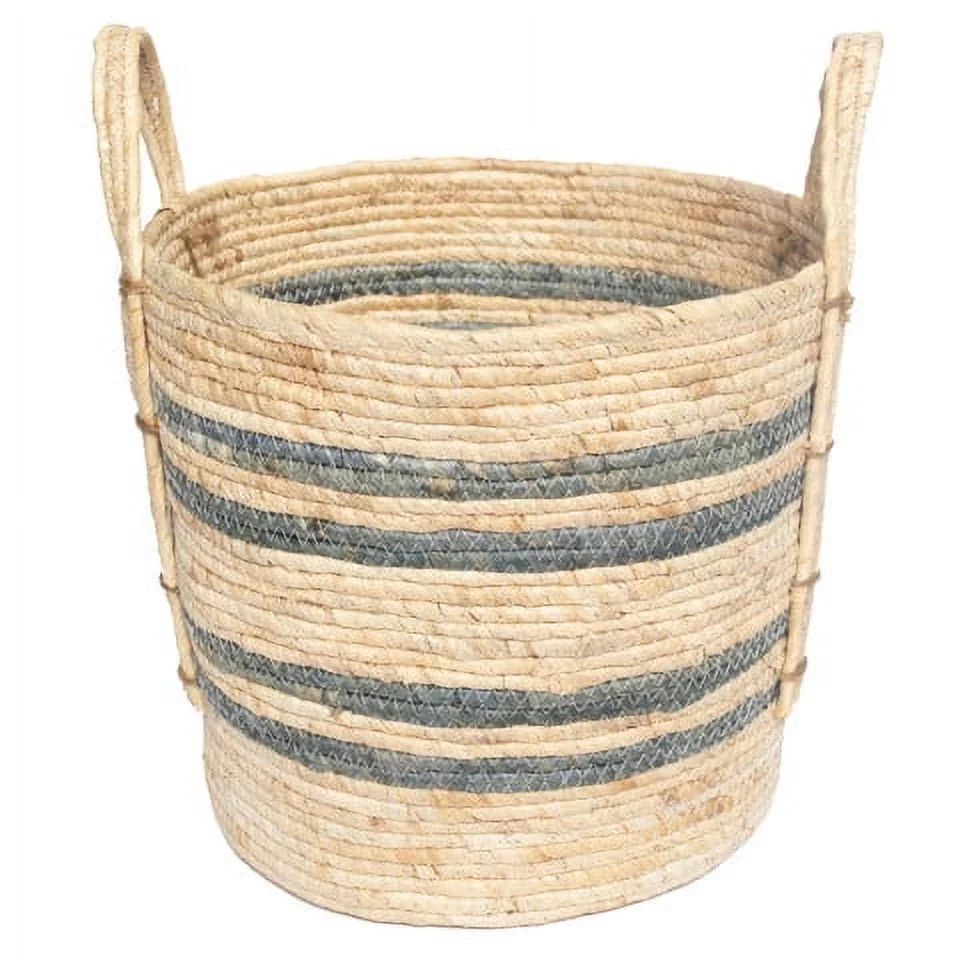Better Homes & Gardens Natural Maize Colored Stripe Basket, Blue Gray, Large | Walmart (US)