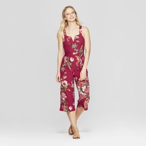 Women's Floral Print Strappy Tie Front Cropped Knit Jumpsuit - Xhilaration™ | Target