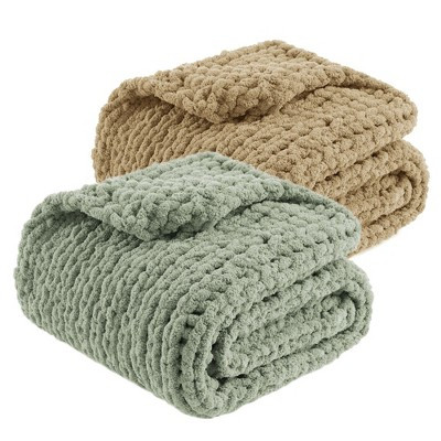Handmade Chenille Throw Blankets Group of 2 Blankets, Chunky Knit Cable Knitted Crochet Blankets Collection-Amelie Home | Target