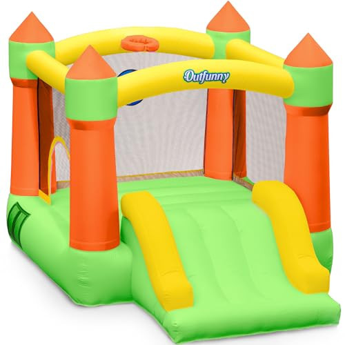 Outfunny Indoor Bounce House with Slide, Inflatable Bouncy House for Kids 3-8, Bounce Area 6'x6', Capacity 300 lb - Green | Amazon (US)