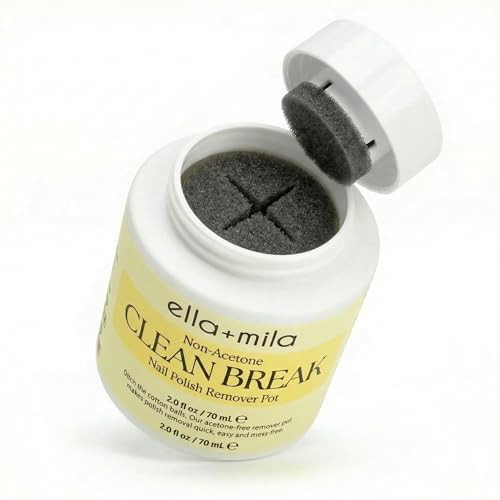 ella+mila Clean Break Non-Acetone Nail Polish Remover Pot - Acetone Free Gentle Polish Remover Dip Jar with Sponge for Fingers & Toes - Travel Size, Light Cotton Candy Scent (2 fl oz) | Amazon (US)