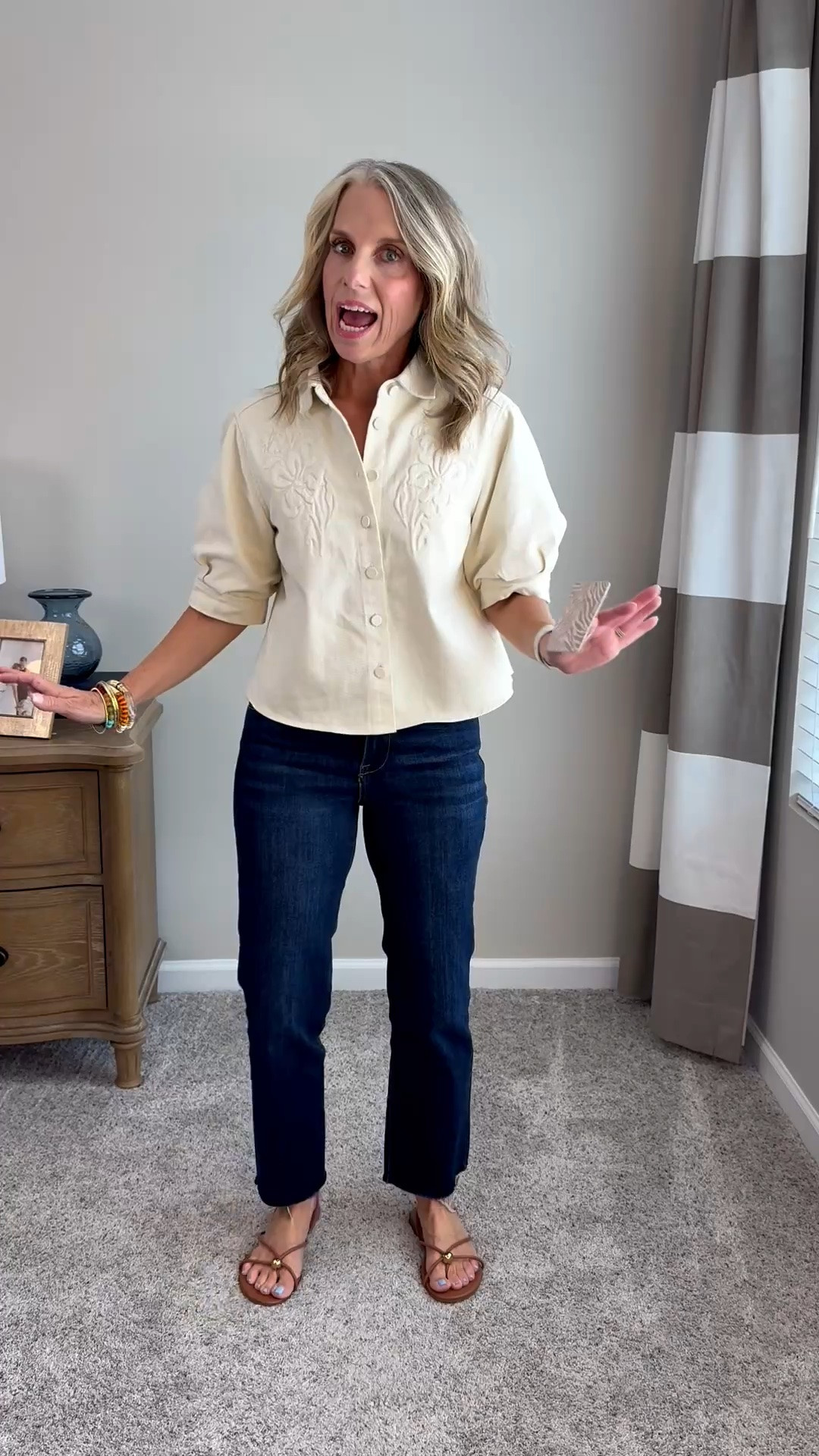 This shirt has been in heavy rotation since arriving on my doorstep. Love it and it’s perfect for late summer, early fall styling. Wearing XS and the jeans are some of my faves in size 27
@Avara

#LTKgrwm #LTKootd #LTKOver40