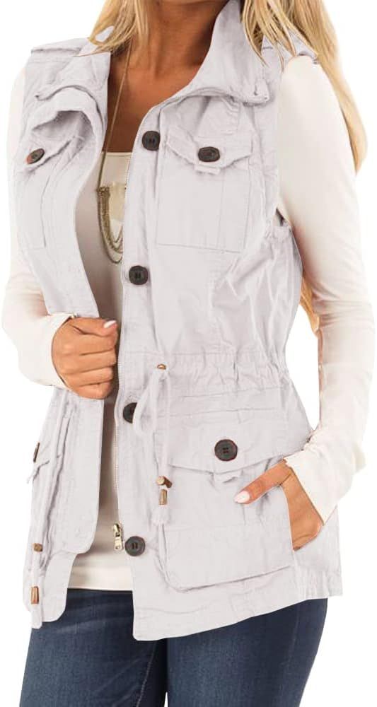 Koodred Women's Casual Military Utility Vest Lightweight Sleeveless Drawstring Jackets with Pocke... | Amazon (US)
