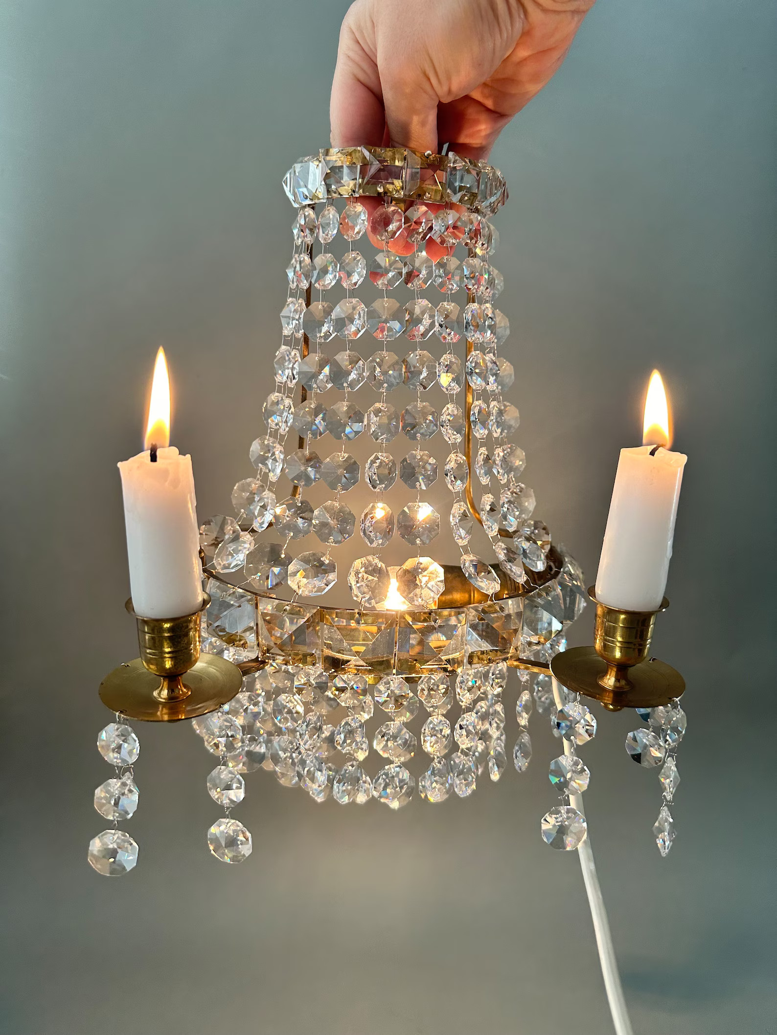 Set of 2 Vintage Ornate Crystal and Brass Wall Sconces / Wall Lamps / Candelabra / Vintage Lighti... | Etsy (US)