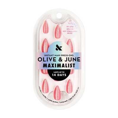 Olive & June Press-On Fake Nails - Maximalist - M Stilleto - Hot Strawberry Velvet - 42ct | Target