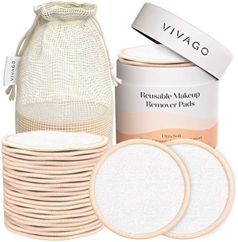 VIVAGO Reusable Makeup Remover Pads - 20 Pieces Soft Organic Bamboo Cotton with Washable Drawstri... | Amazon (US)