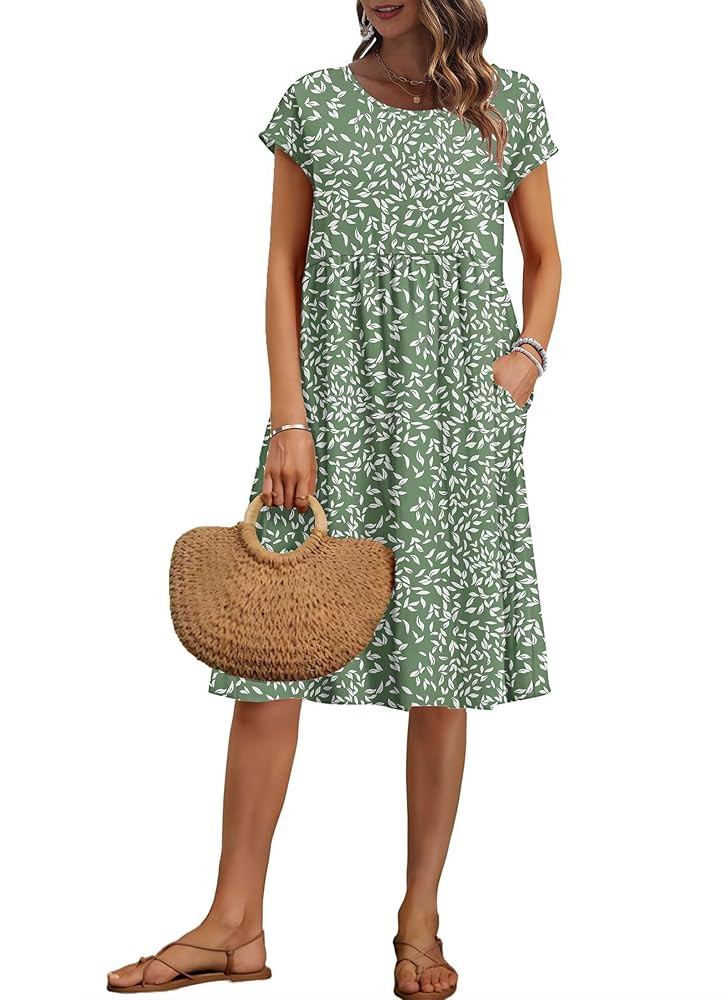 AUSELILY Women's Summer Short Sleeve Knee-Length Dresses Round Neck Loose Dress with Pockets 2025... | Amazon (US)