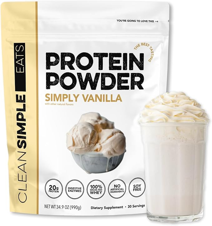 Clean Simple Eats Whey Protein Powder, Simply Vanilla Flavor Naturally Sweetened, 100% Grass Fed ... | Amazon (US)