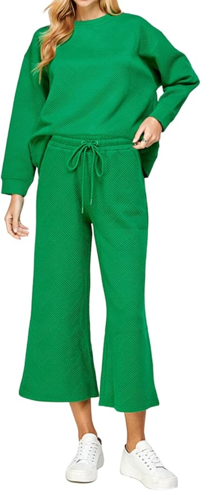 Women's 2 Piece Outfit Set Long-sleeved Loungewear Wide-leg Pants Pjs Sweatsuit Jogger Pants Trac... | Amazon (US)