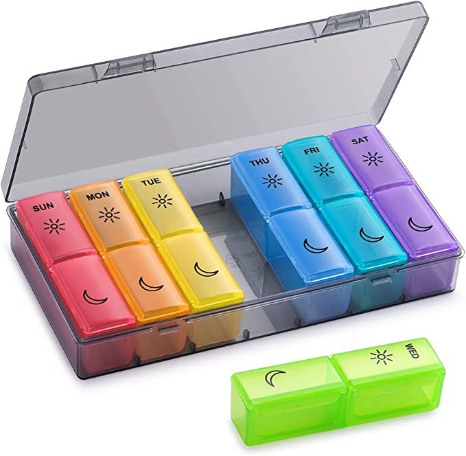 BUG HULL Pill Organizer 2 Times a Day, Large Weekly Pill Box AM PM, 7 Day Pill Case, Day and Nigh... | Amazon (US)