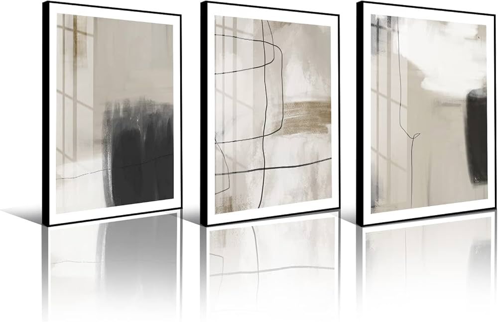 SERIMINO Framed Abstract Wall Art for Living Room Modern Simple Neutral Gallery Wall Decor Beige ... | Amazon (US)