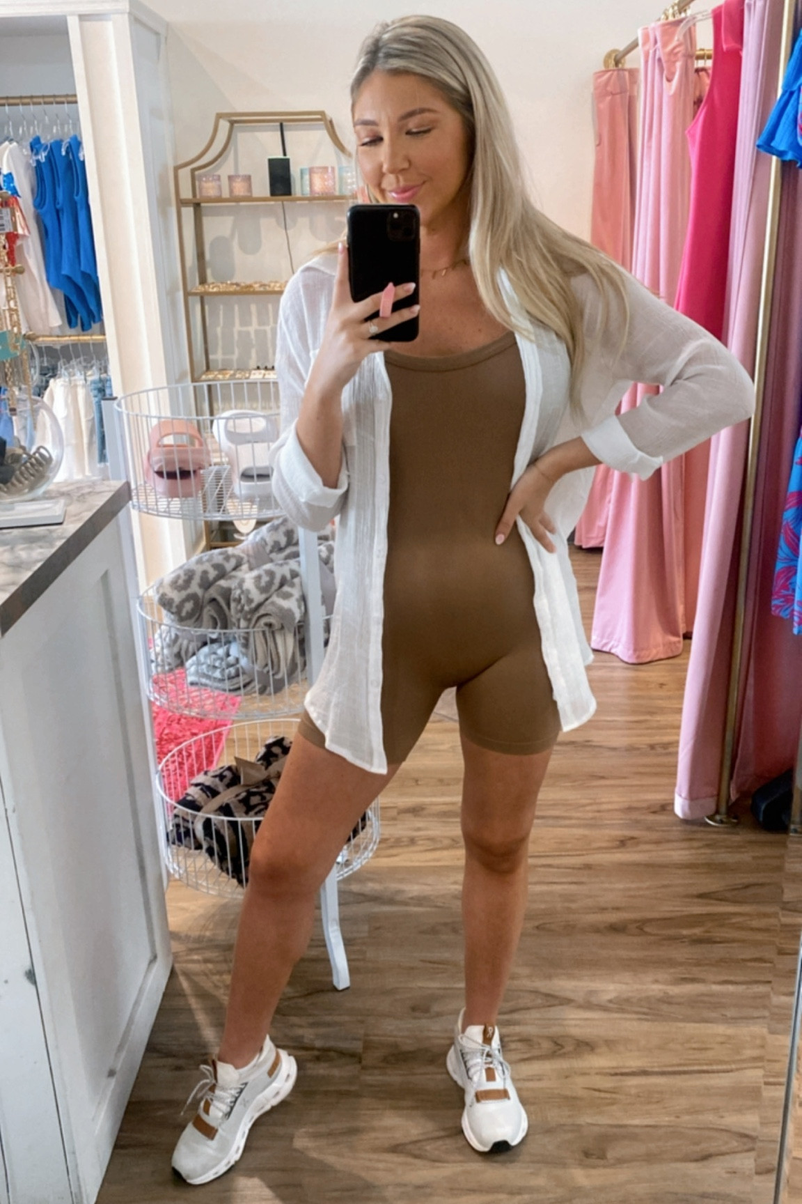 Easy everyday fit. 22 weeks pregnant. Linked a similar onesie romper. The one I linked I have in black and LOVE! So comfortable! 

#LTKbump #LTKunder50 #LTKshoecrush