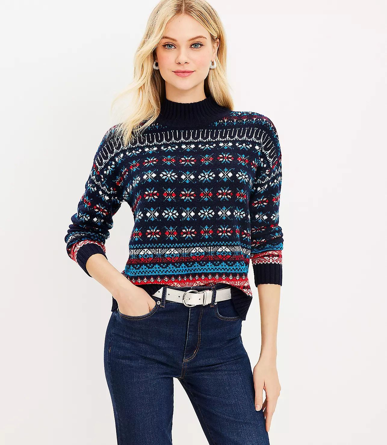 Fair Isle Mock Neck Sweater | LOFT