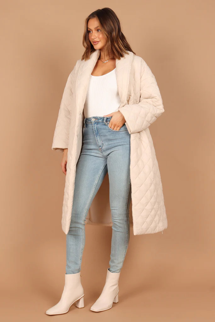 Farrah Quilted Long Coat - Beige | Petal & Pup (US)