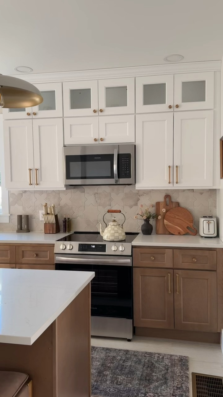 Our Airbnb kitchen is all linked here! The cabinets are from RTA Cabinets (not on LTK) — top color is Weston White & bottom is Florence Honey. 

#kitchenmakeover
#Airbnb