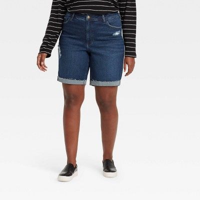 Women's Plus Size Destructed Bermuda Jean Shorts - Ava & Viv™ Dark Wash | Target
