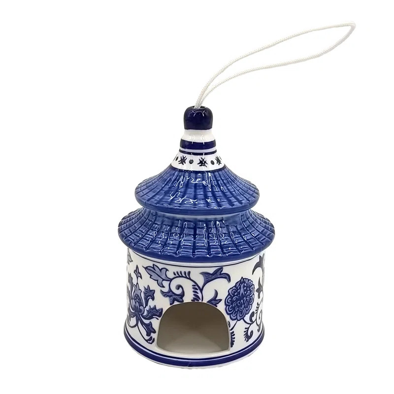 Winston Porter 8X4.5" Chinoiserie Pagoda Bird House, White/Blue | Wayfair | Wayfair North America