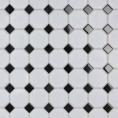 Metropolis Metro Octagon Matte White with Black Dot 11-1/2" x 11-1/2" Porcelain Mosaic Floor and Wall Tile | Wayfair North America