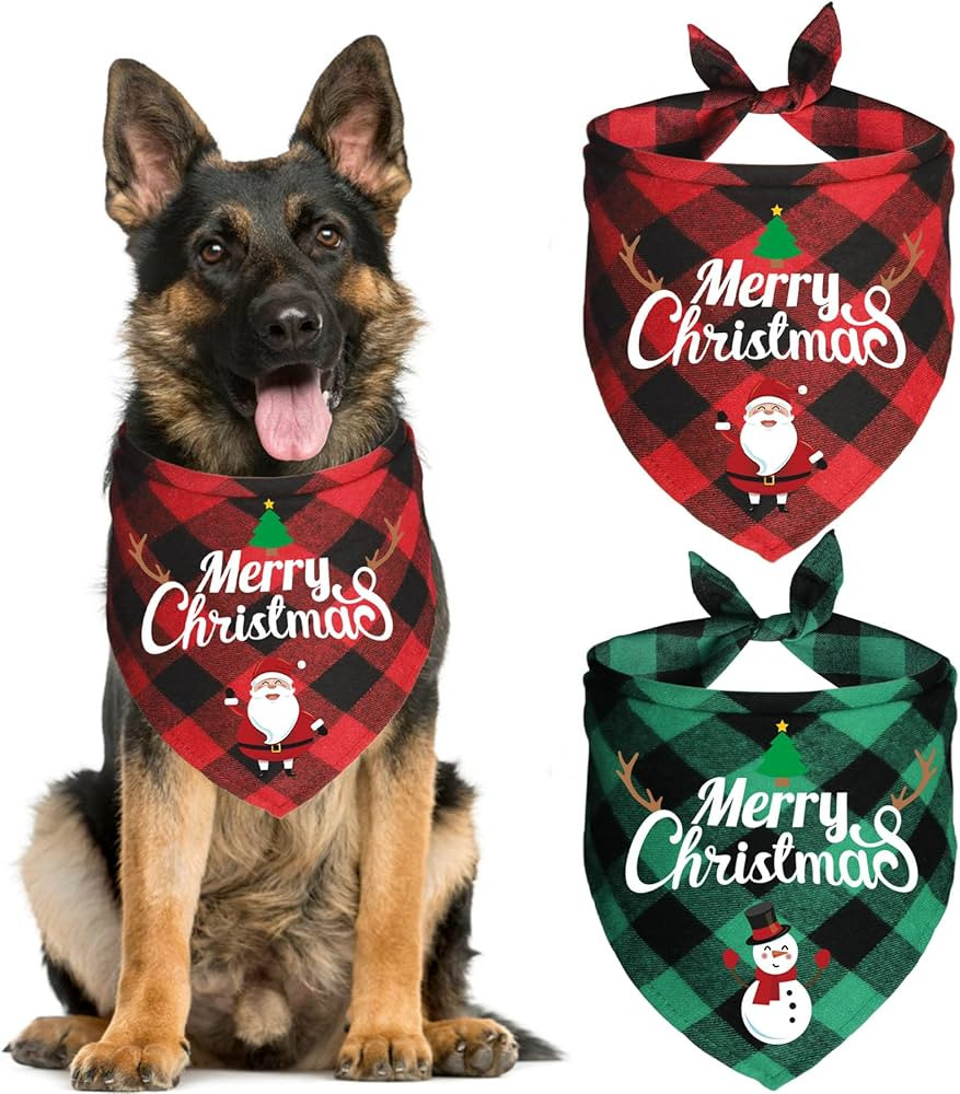 JOTFA 2 Pack Christmas Dog Bandanas, Multi Sizes Holiday Christmas Plaid Dog Puppy Bandana Scarf ... | Amazon (CA)