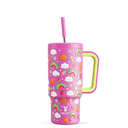 Meoky Kids Tumbler with Handle for Drinks: 24 oz Insulated Toddler Tumbler with Lid and Straw - Keeps Cold for 24 hours - Stainless Steel Travel Mug BPA-Free for School Trip - Girls Students, Cloud | Amazon (US)