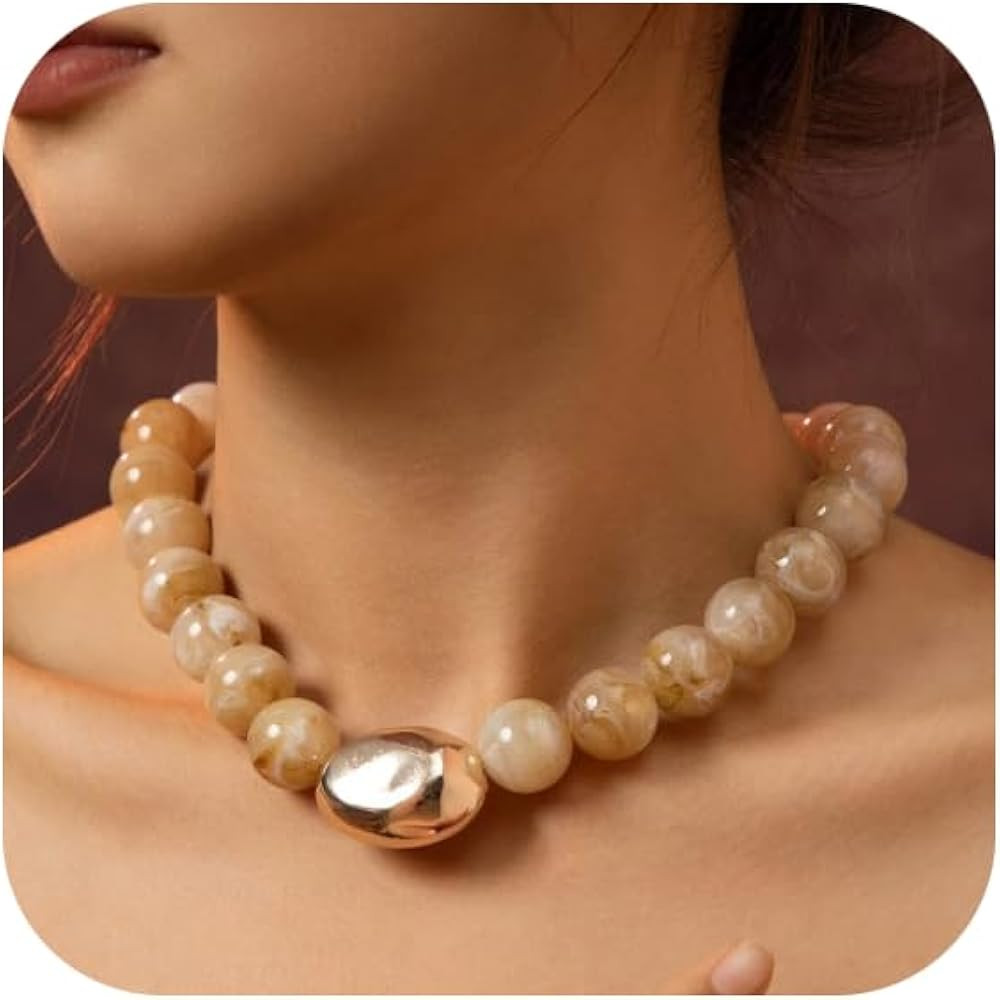 Acrylic Necklace for Women Chunky Beaded Necklace Vintage Boho Short Choker Necklace Ideal Jewelr... | Amazon (US)