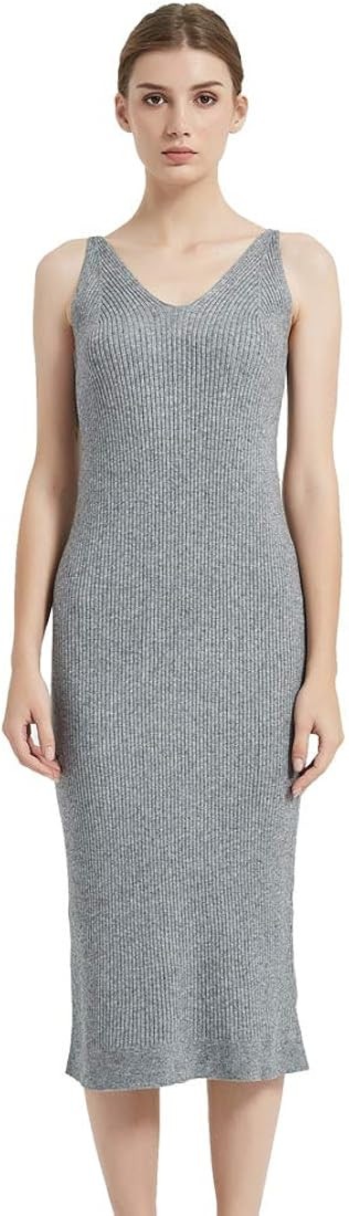 RZIV Women's Sleeveless Sweater Dress Knit Slim V Neck Bodycon Midi Stretchable Elasticity Slim Fits | Amazon (US)