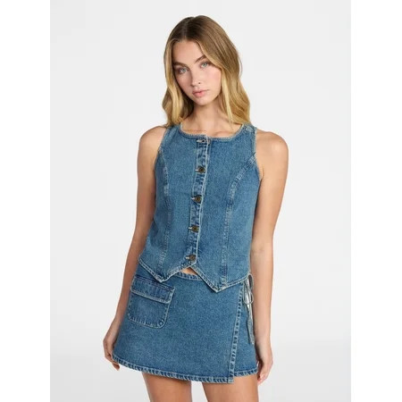 No Boundaries Cropped Denim Vest Women’s XXS-XXL | Walmart (US)