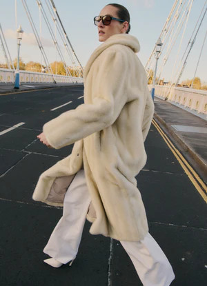 Cream Vintage Faux Fur Coat | DE SAVARY LONDON