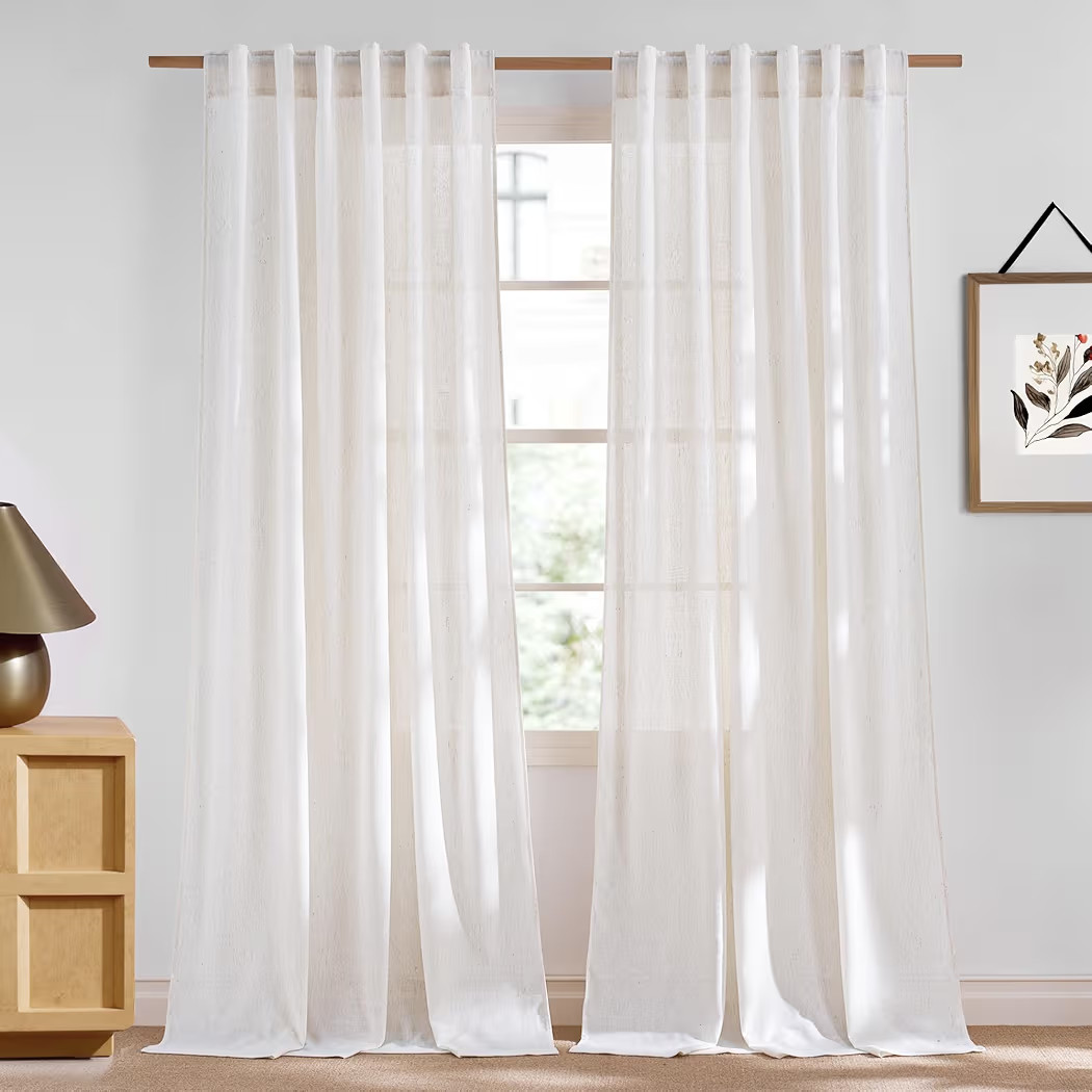 NICETOWN Linen Cream Curtains for Living Room 96 inches Long, Rod Pocket & Back Tab Semi Sheer Wi... | Amazon (US)