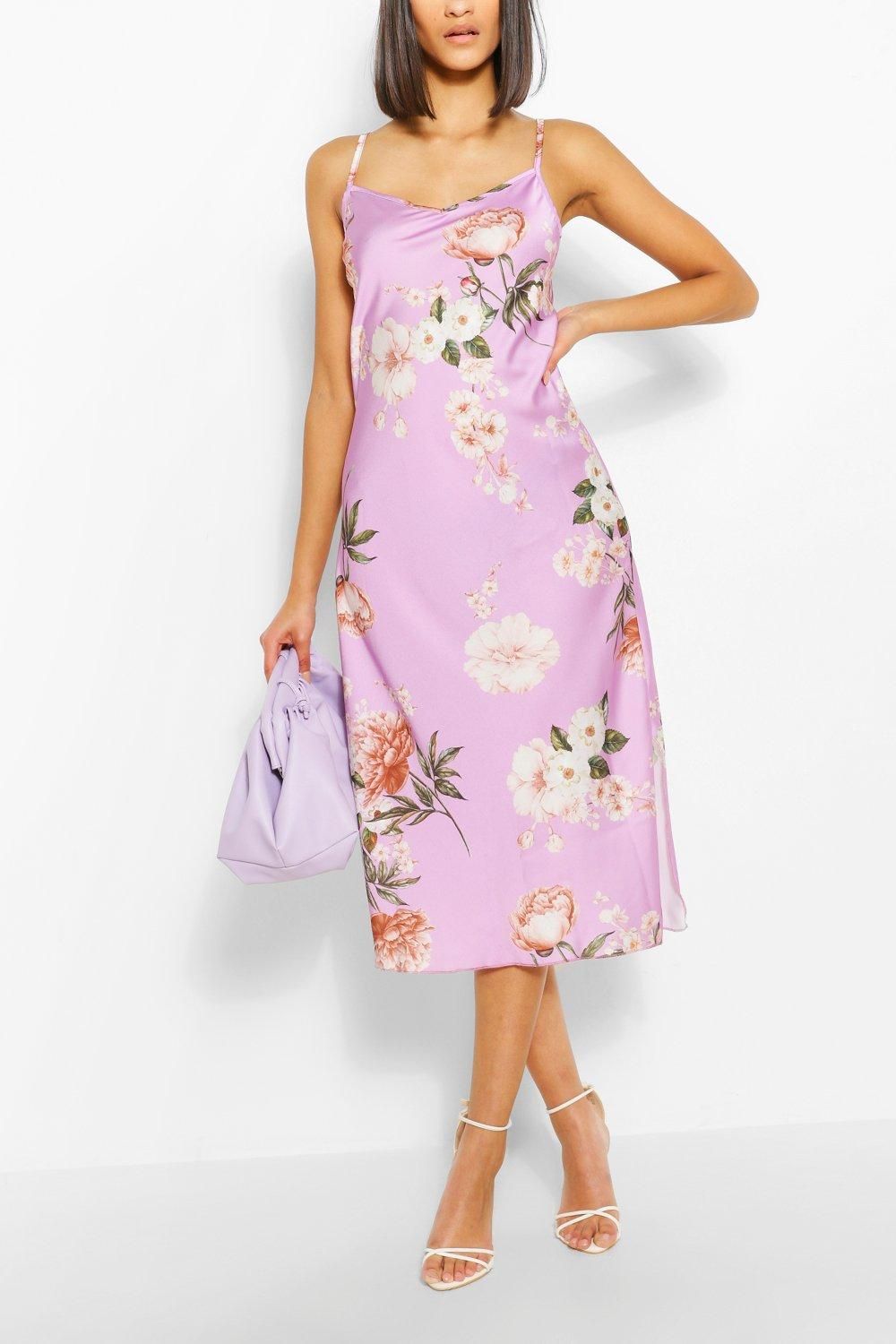 Womens Floral Satin Maxi Dress - Purple - 8 | Boohoo.com (US & CA)