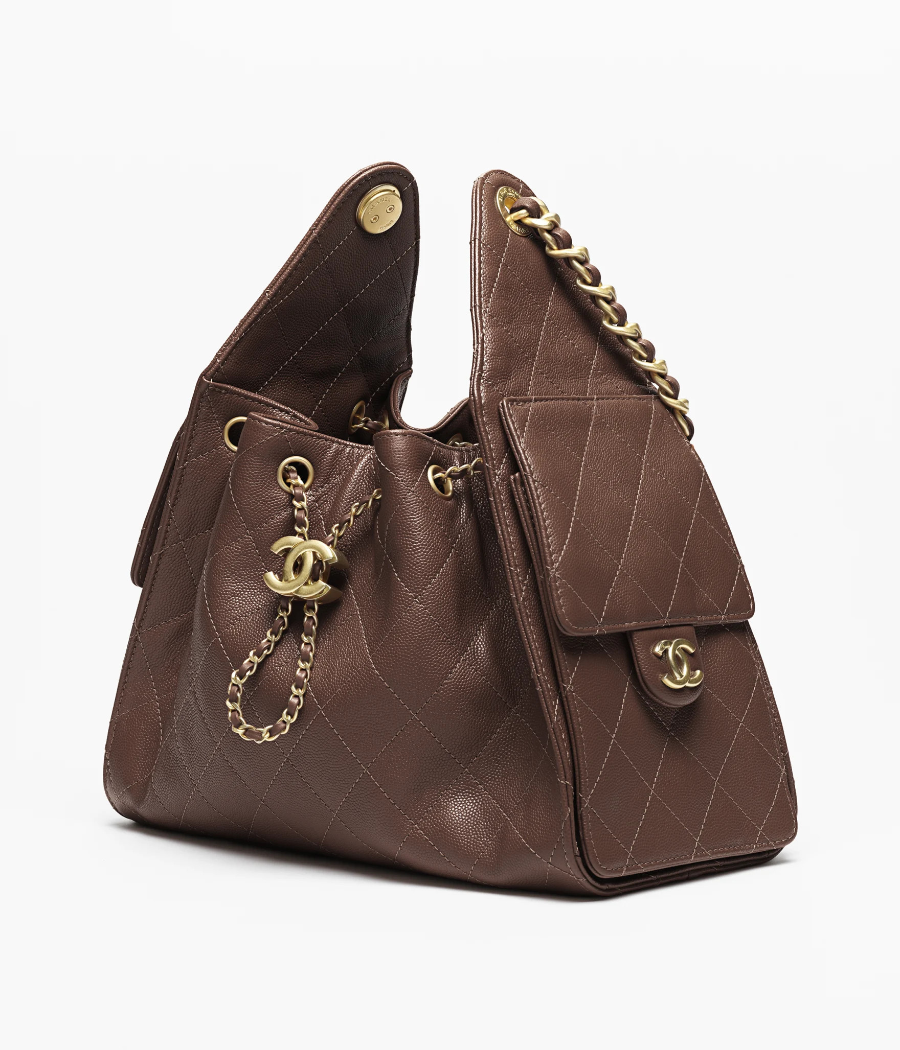 Chanel 25 small handbag, Grained calfskin & gold-tone metal, brown — Fashion | CHANEL | Chanel, Inc. (US)