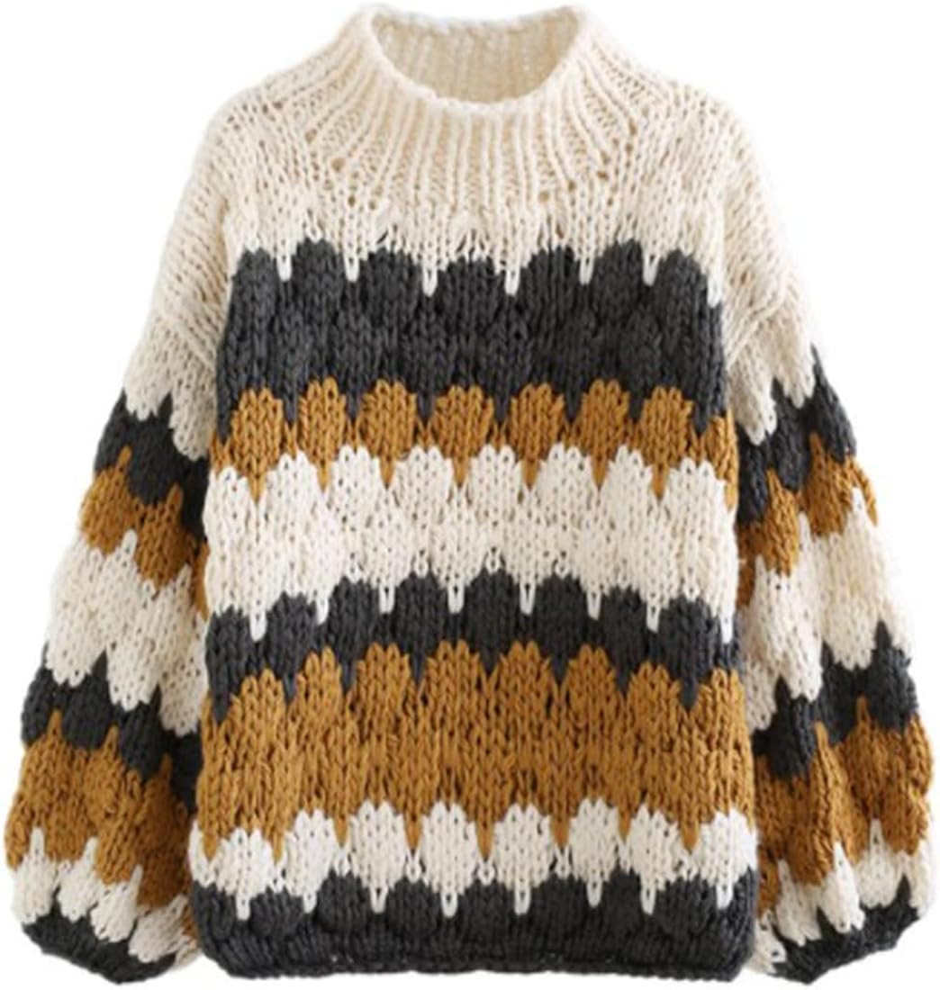 ZAFUL Womens Cute Sweaters Trendy 2024 Color Block Pullover Sweater Cable Knit Jumper Tops | Amazon (US)