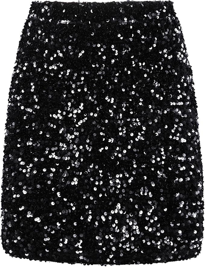 REEMONDE Women's Sequin Skirt Sparkle Stretchy Bodycon Mini Skirts Night Out Party | Amazon (US)