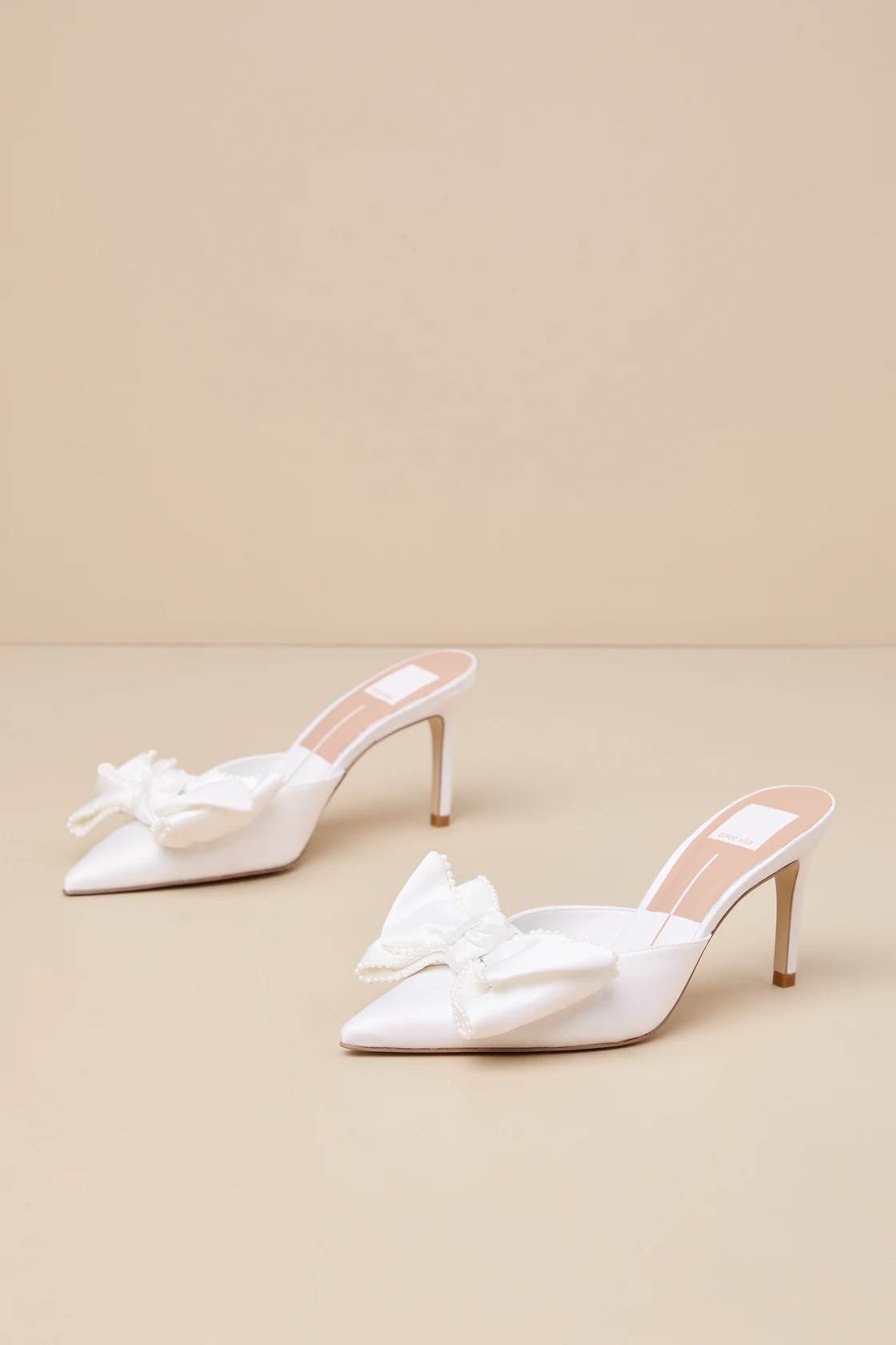 Kayli Vanilla Pearls Bow Pointed-Toe Mule Pumps | Lulus