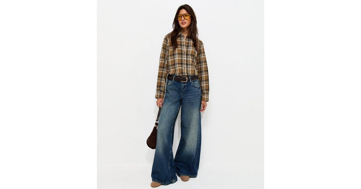 Women's Brown Cotton Check Long Sleeve Shirt New Look | New Look (UK)