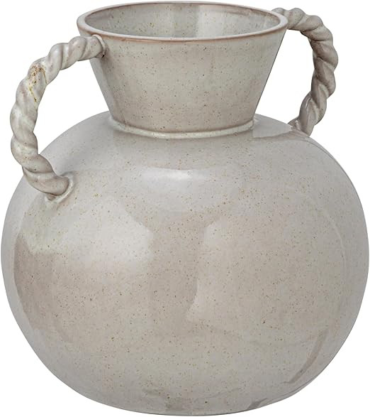 9.25 Inches Stoneware Vase with Twisted Handles and Reactive Glaze, Cream Color | Amazon (US)