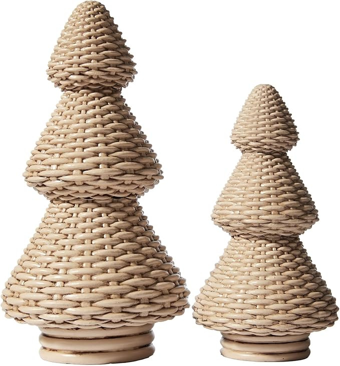 DN DECONATION Brown Christmas Tree Figurines, Natural Rattan Style Tabletop Christmas Decor, Set ... | Amazon (US)