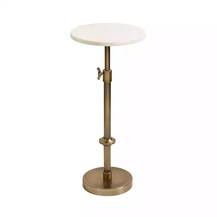 Antique Brass and White Marble Adjustable Table | Kirklands Home | Kirklands