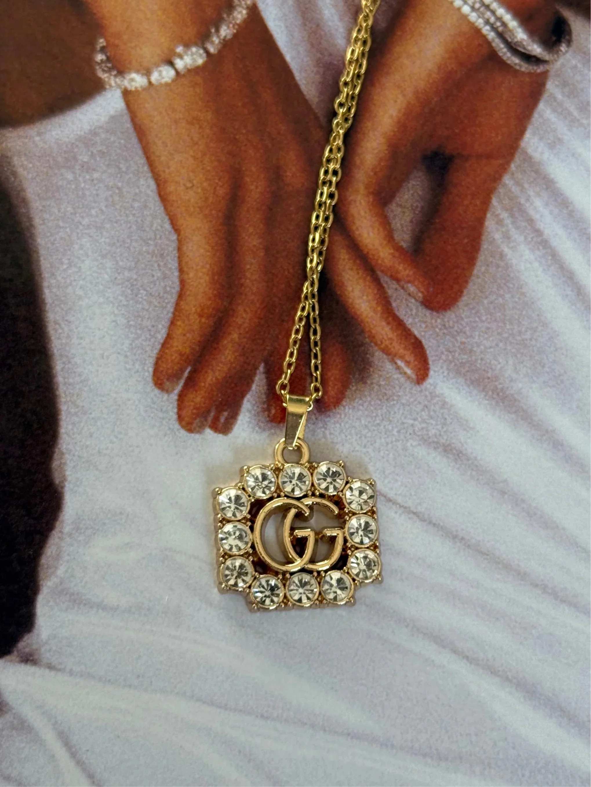 NEW!! Authentic Vintage Crystal G Pendant Necklace in 2 Sizes | Glitzy Bella