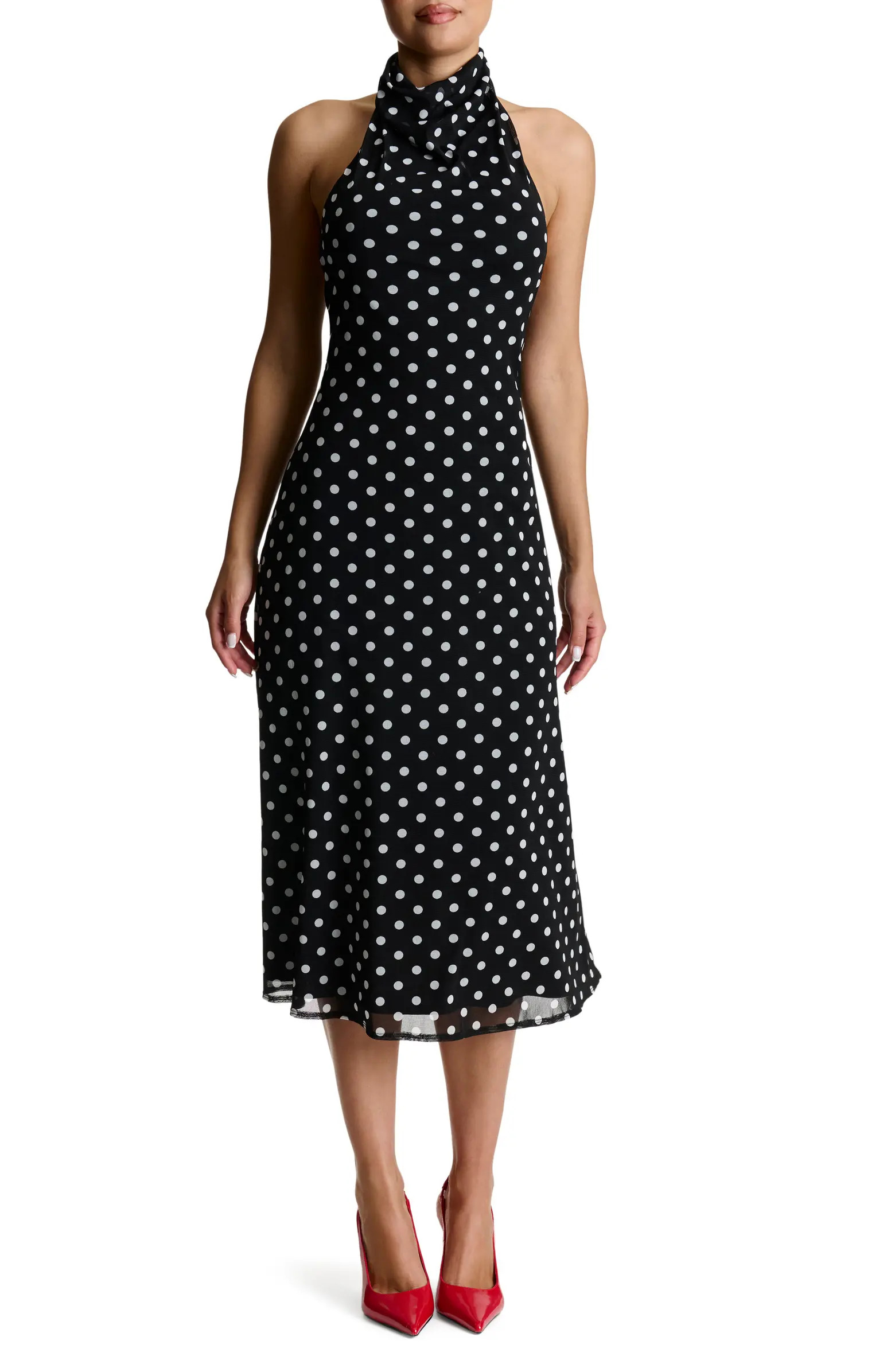 Naked Wardrobe Polka Dot A-Line Halter Dress | Nordstrom | Nordstrom