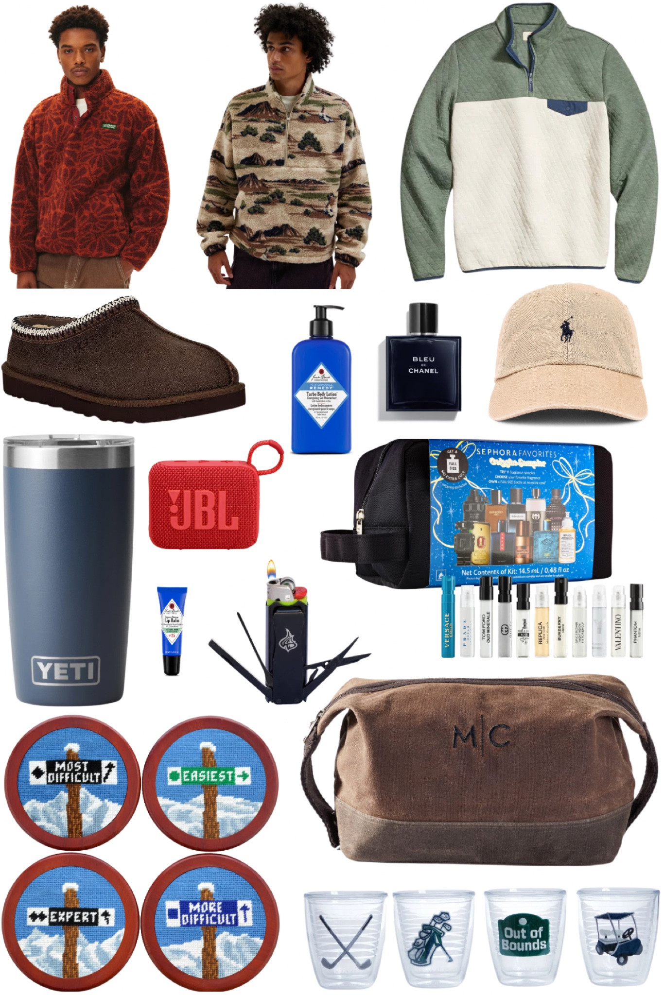 Gift guide for the guys

Fleece, marine layer, Ugg slippers, Chanel cologne, Jack black, polo baseball cap, hat, fragrance set, yeti cup, needlepoint ski coasters, Dopp kit, portable speaker 

#LTKGiftGuide #LTKHoliday #LTKMens