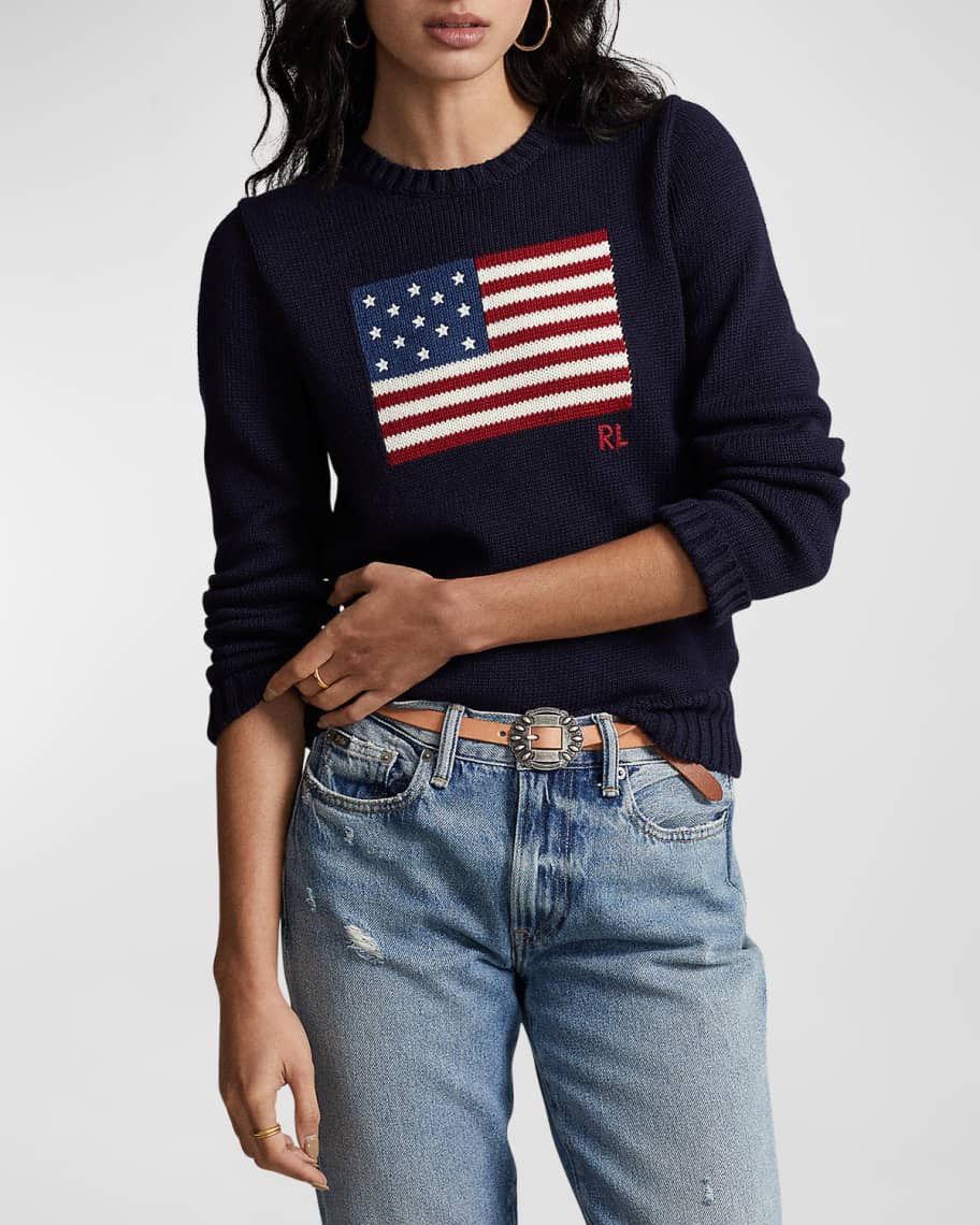 Polo Ralph Lauren Flag Cotton Crewneck Sweater | Neiman Marcus