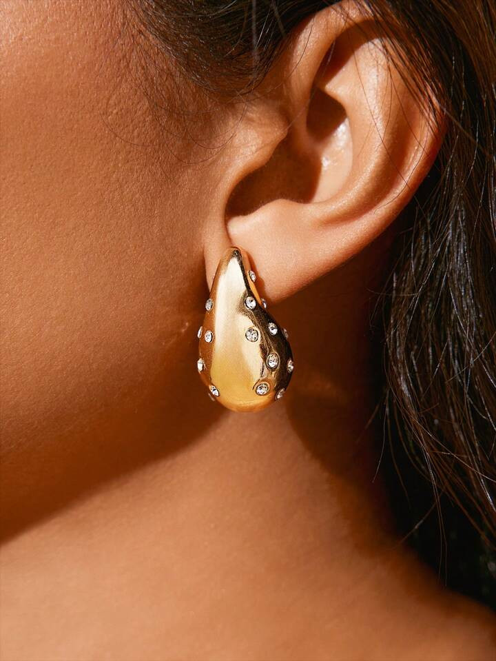 SHEIN SXY Fashionable Women Exquisite Waterdrop Shaped Rhinestone Stud Earrings | SHEIN