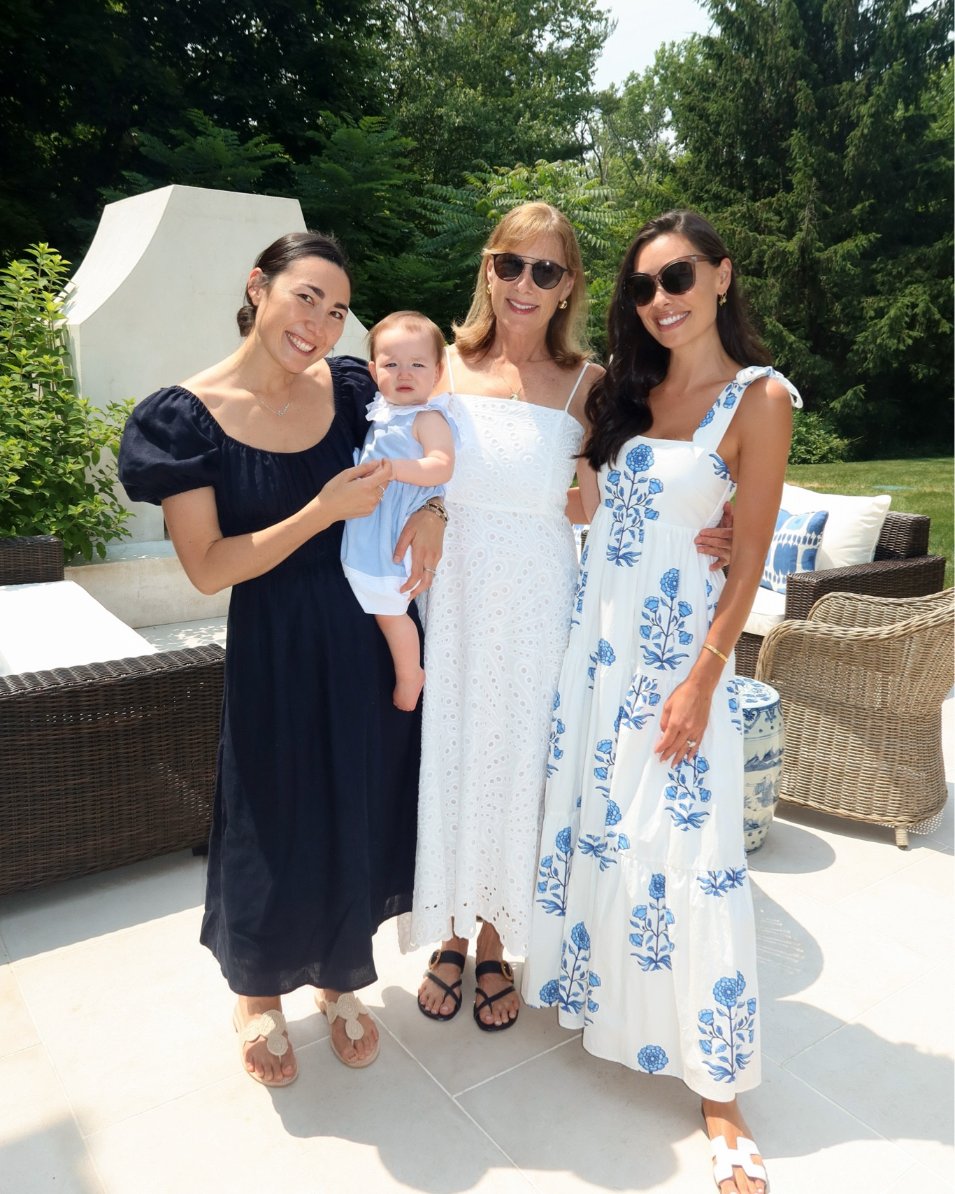 Kat Jamieson wears a blue and white dress. Everyone Loves The Weekend dresses, summer dress, sundress, backyard BBQ. 

#LTKKids #LTKParties #LTKBaby