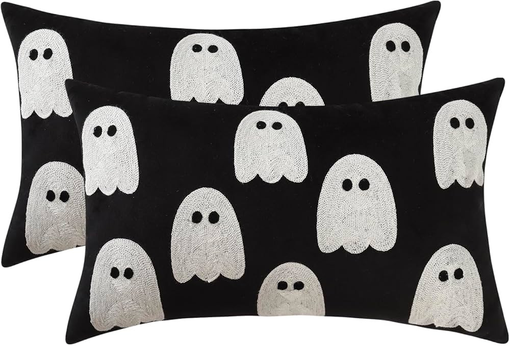 Tosleo Halloween Decor Pillow Covers 12x20 Set of 2 White Cute Ghost Throw Pillow Covers Happy Ha... | Amazon (US)