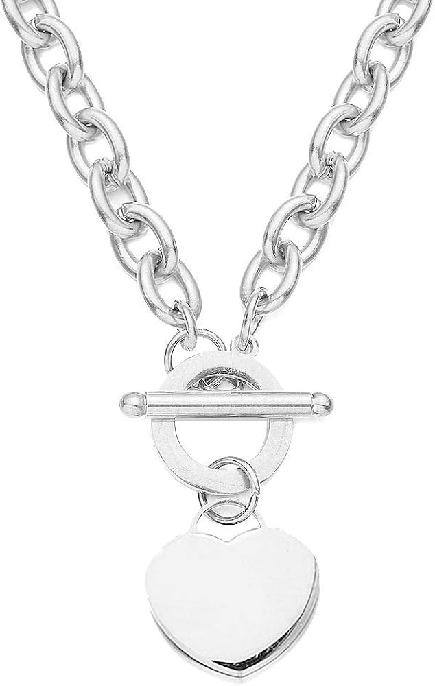 WangGao Elegent Love Stainless Steel Link Chain Blank Heart Charms Necklace for Women Toggle Clas... | Amazon (US)