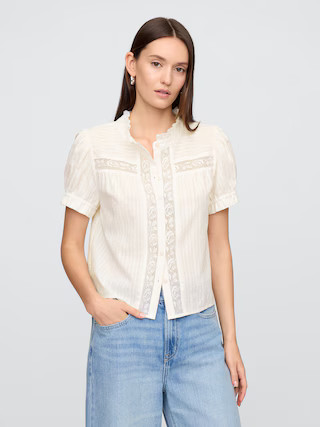 Relaxed Lace Puff Sleeve Top | Gap Factory | Gap Factory